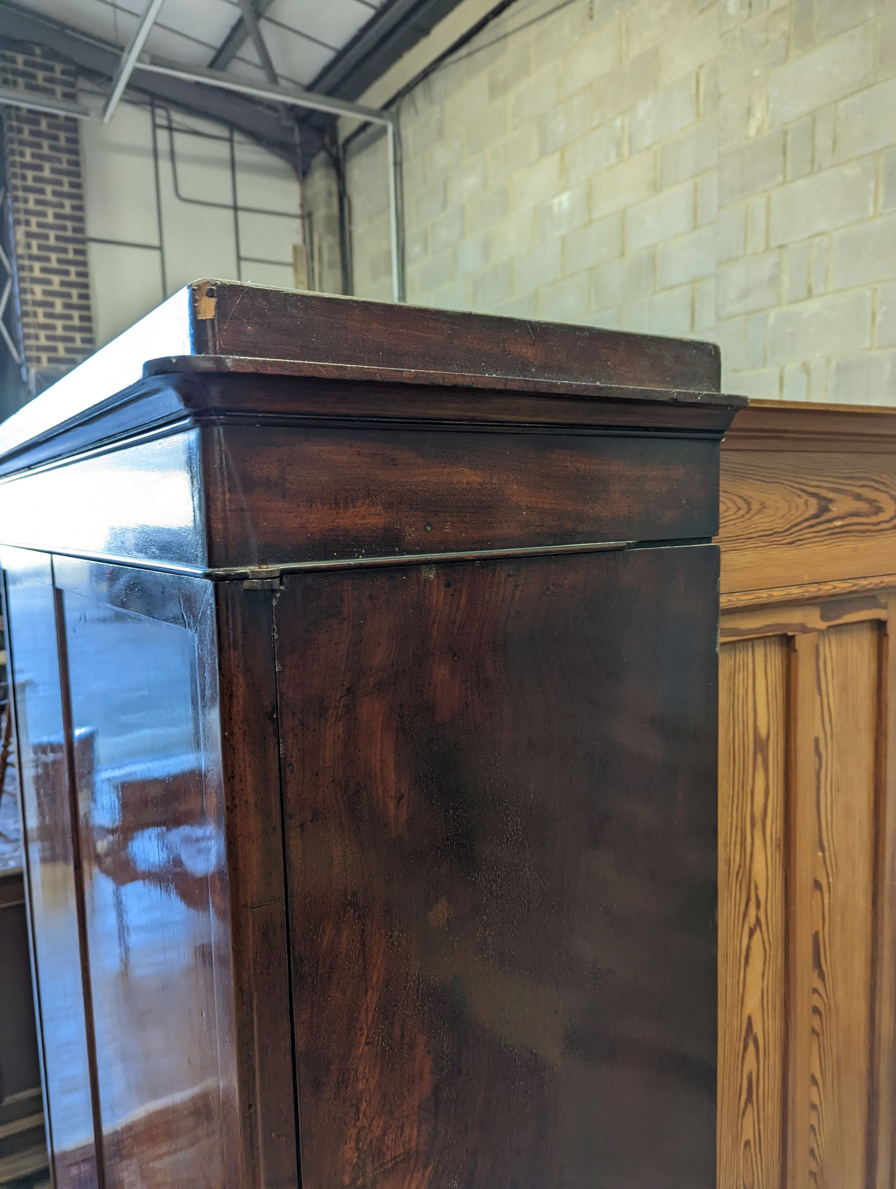 A 19th century French mahogany armoire, width 108cm, depth 47cm, height 213cm